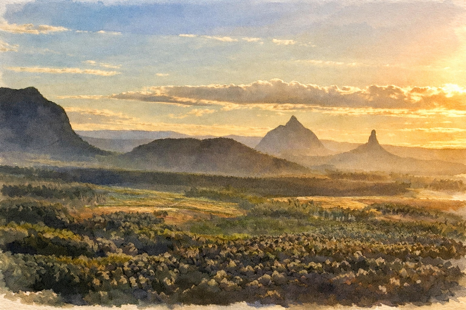 GlassHouse-Mountains-Sunset-Painting