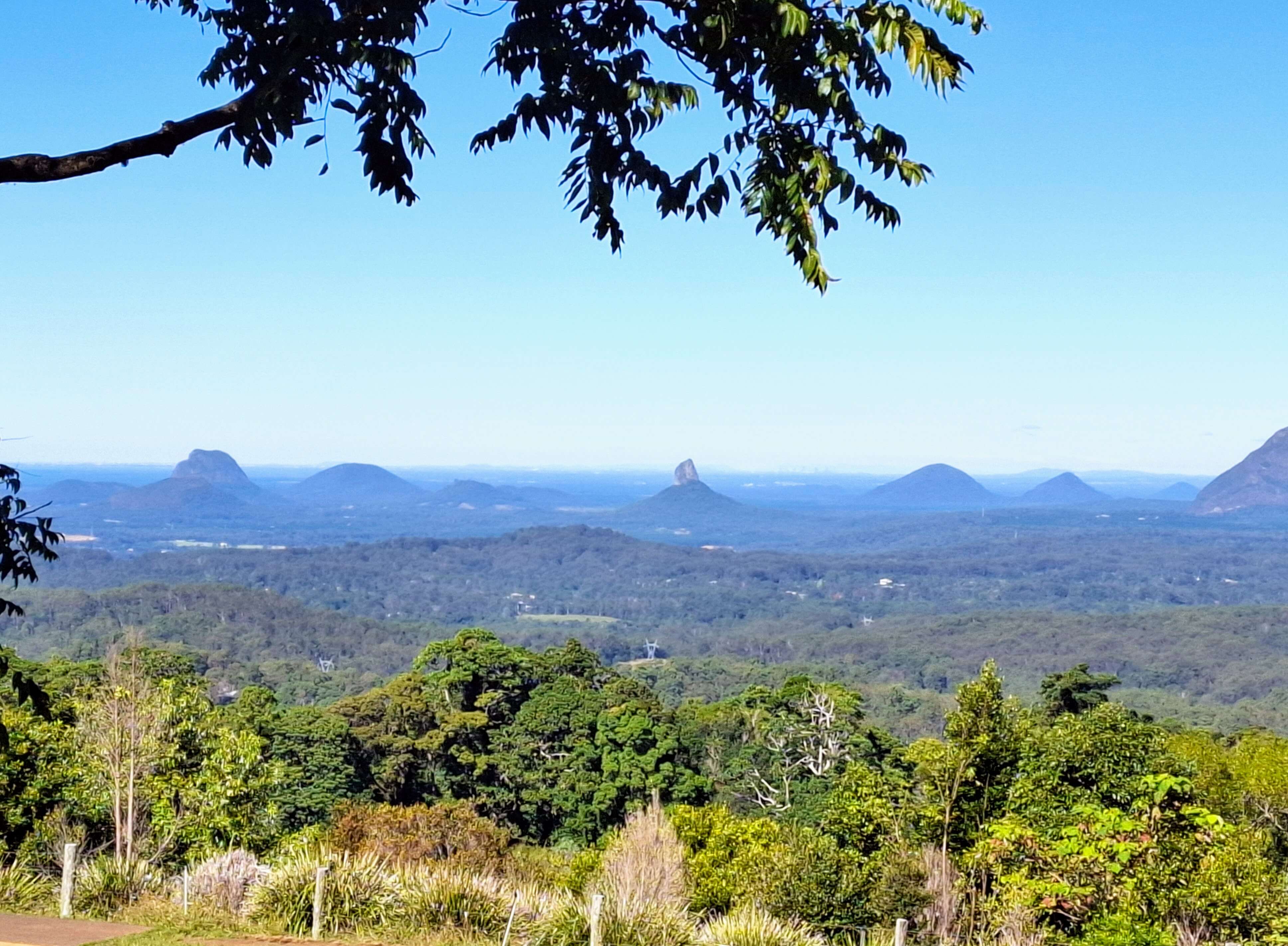 Taken from the viewing platform at Mary Caircross reserve, visitors can see other glass house mountains, about 8 in this photo