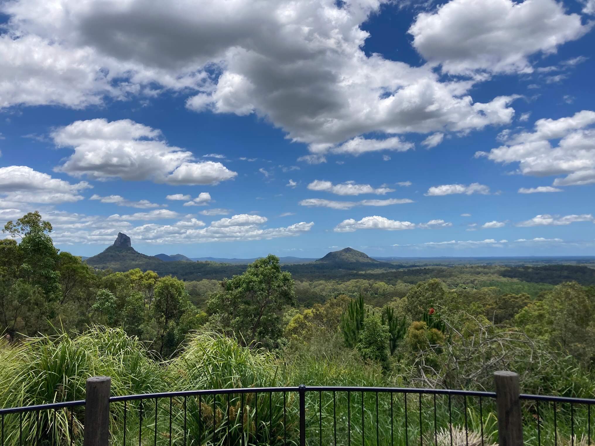 Mountains in distance. Rainforest below
