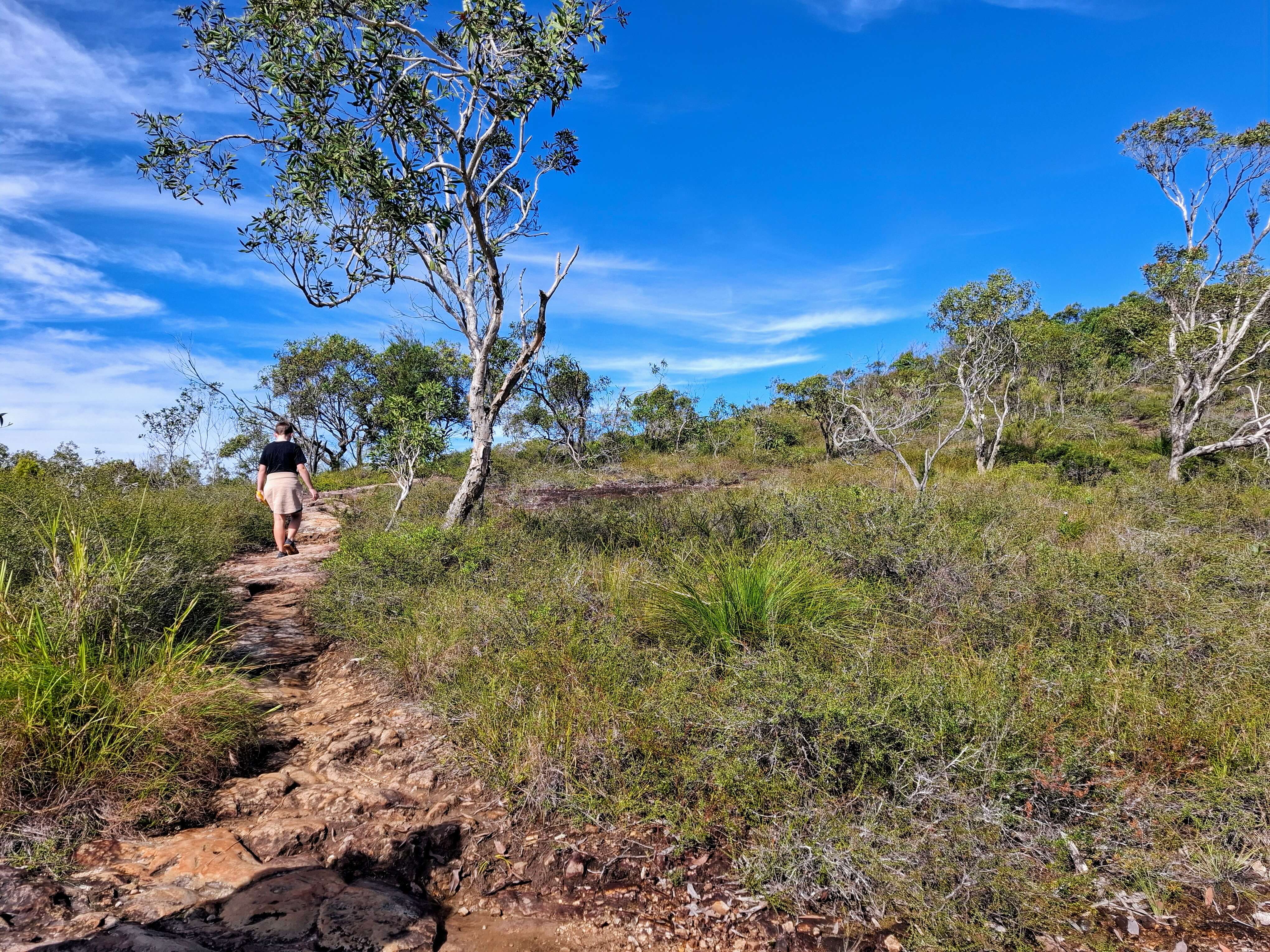 boy hikes up the Emu Mountain trail