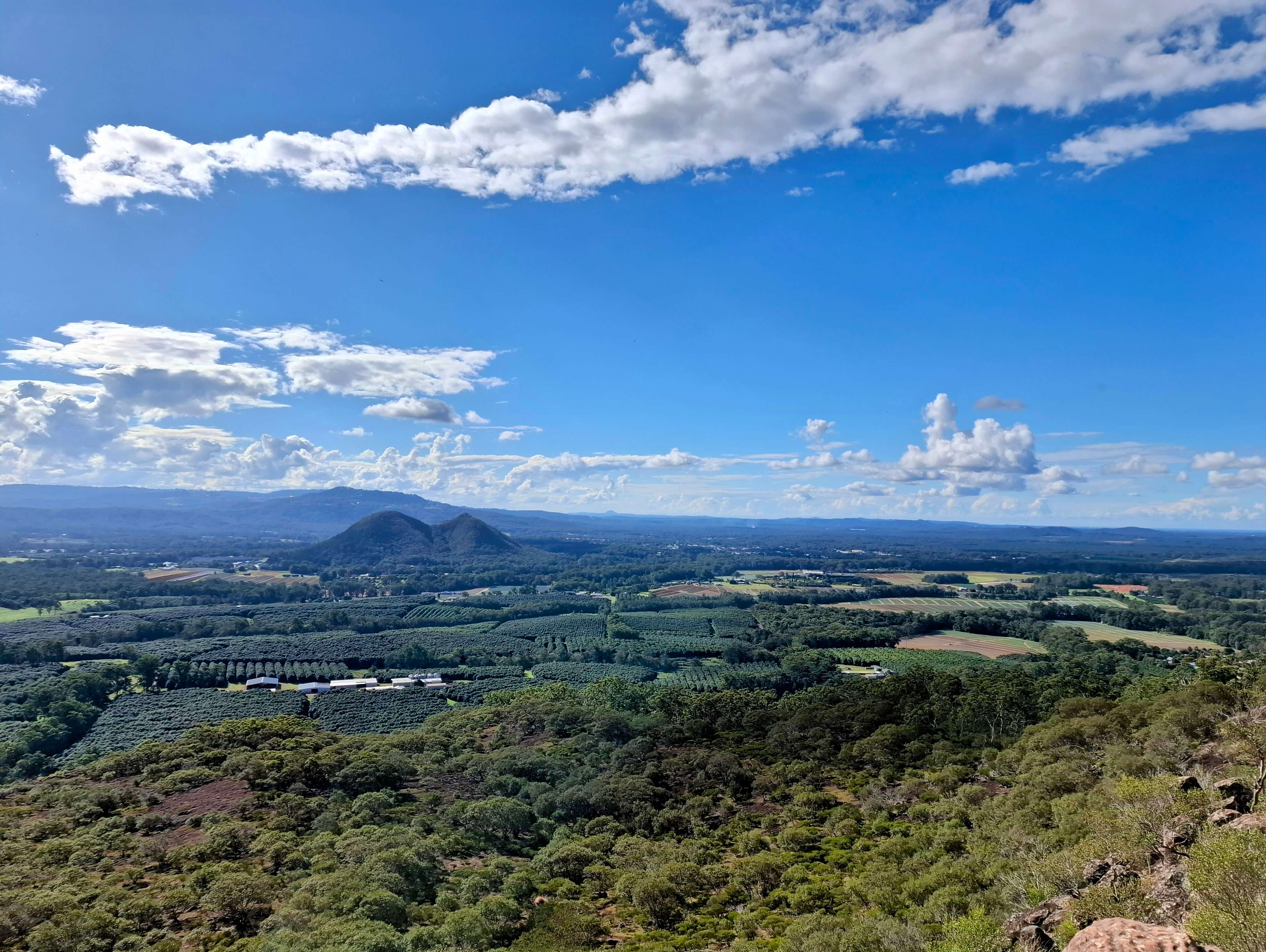Looking over paddocks from top of Mount Ngungun